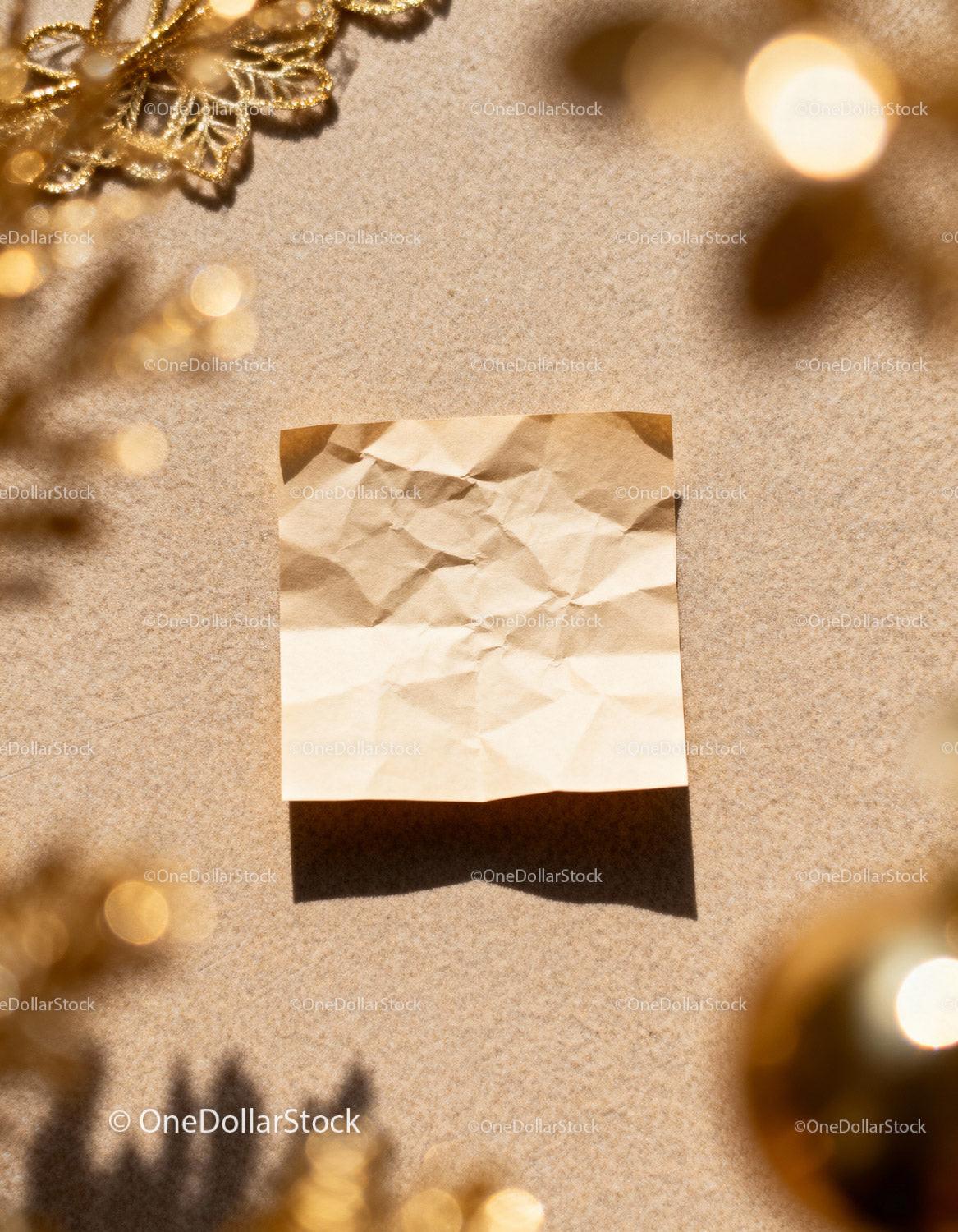 Crumpled Paper on Festive Warm Beige Background JPG Mockup Image preview