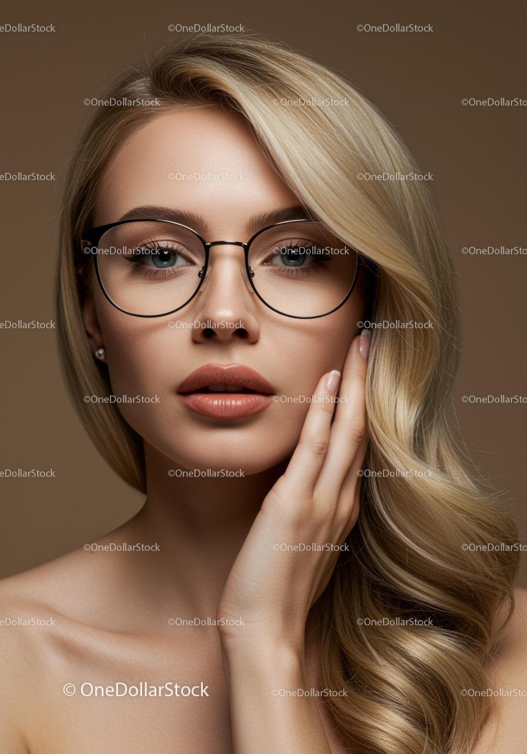 Elegant Blonde Woman with Glasses in Fashionable Portrait
