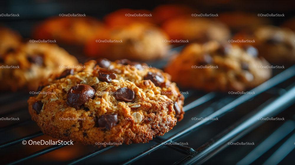 Freshly Baked Chocolate Chip Cookies on Cooling Rack Stock Photo Bundle preview 24