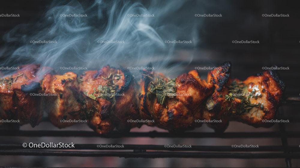 stock photo bundle made with Juicy grilled chicken skewers with onion on barbecue Stock Photo Bundle
