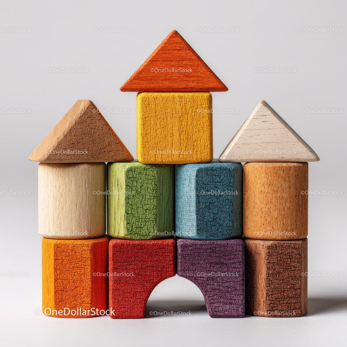 Set of Colorful Wooden Blocks and Shapes for Children's Play Stock Photo Bundle preview 48