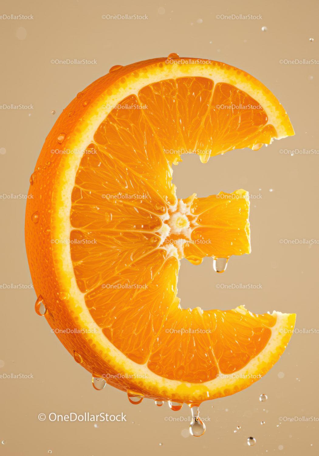 Fresh Orange Slice with Water Droplets Close Up