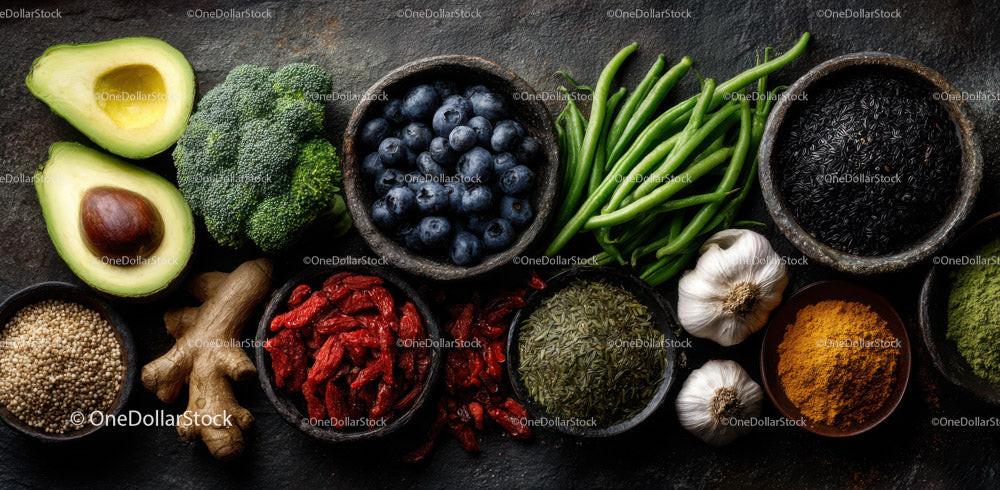Fresh Organic Superfoods and Culinary Ingredients for Healthy Eating Stock Photo Bundle preview 9