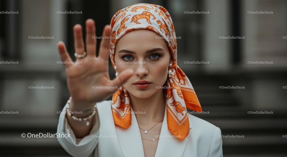 Elegant Woman in Stylish Scarf Posing Confidently Outdoors Stock Photo Bundle preview 6