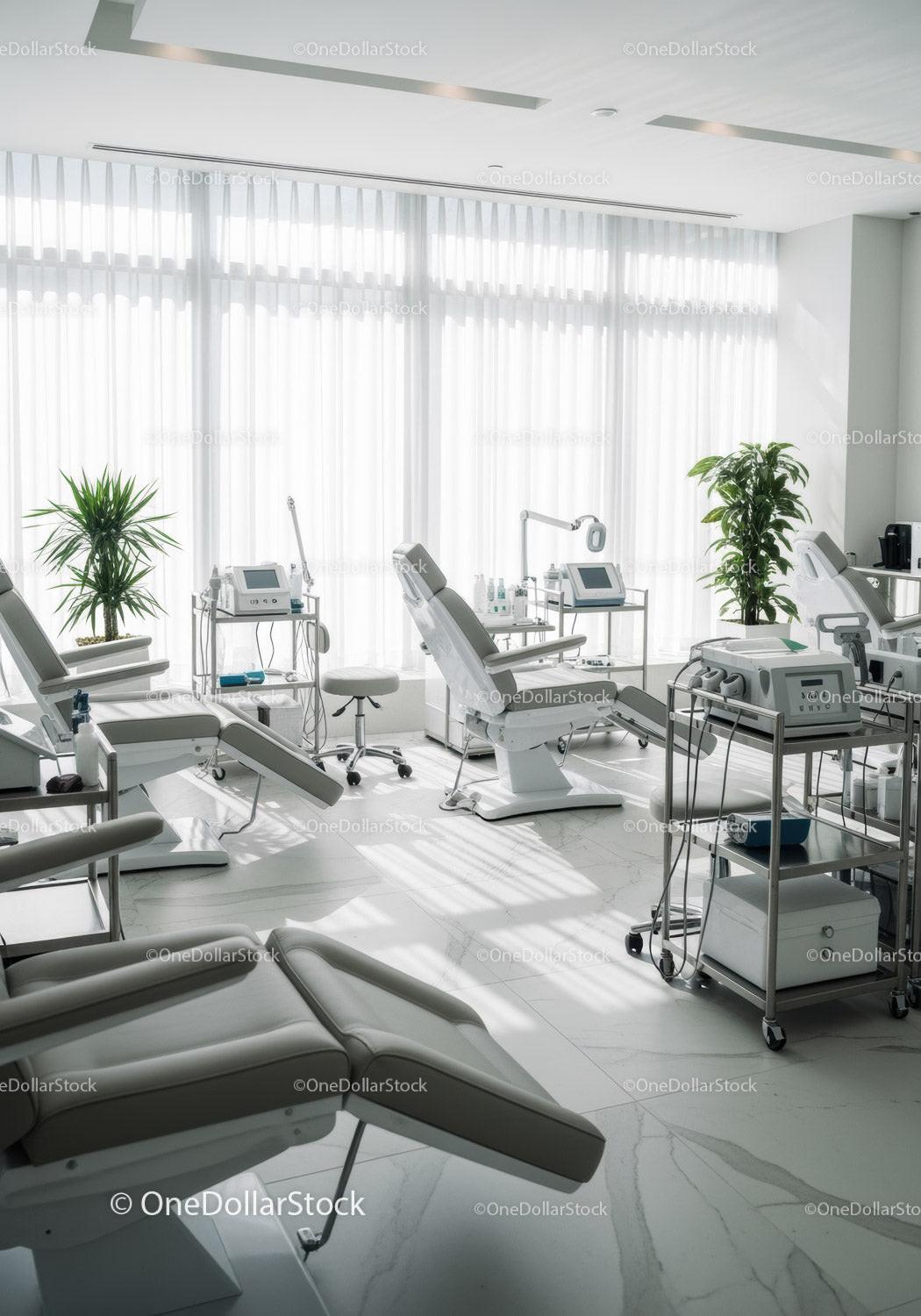 Modern Medical Clinic with Examination Chairs and Healthcare Equipment