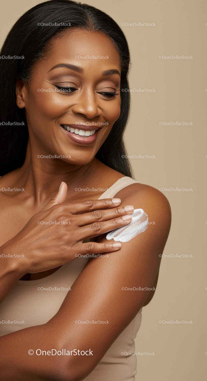 Elegant Woman Applying Body Lotion for Healthy Radiant Skin