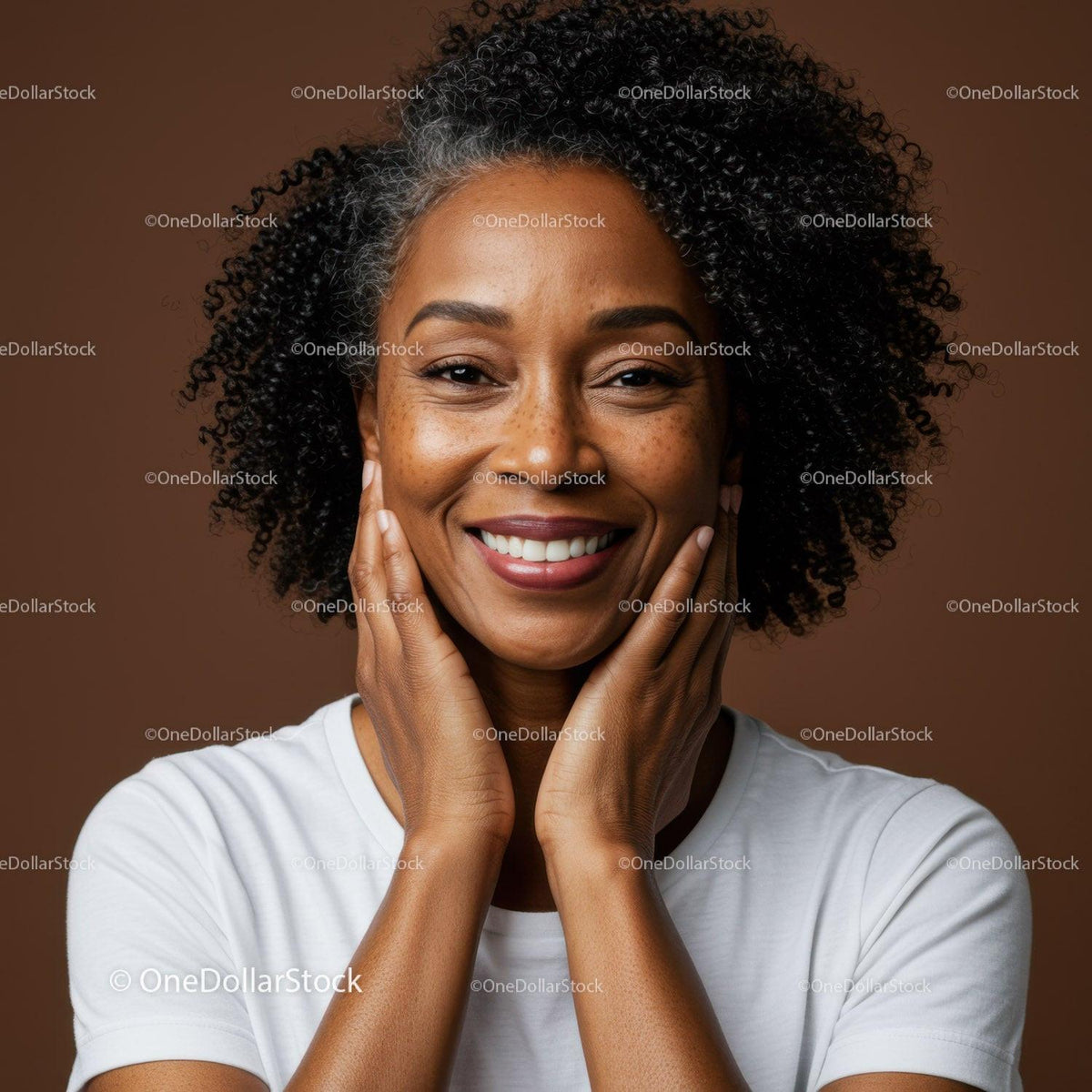 Confident African American Woman with Curly Hair Smiling Portrait