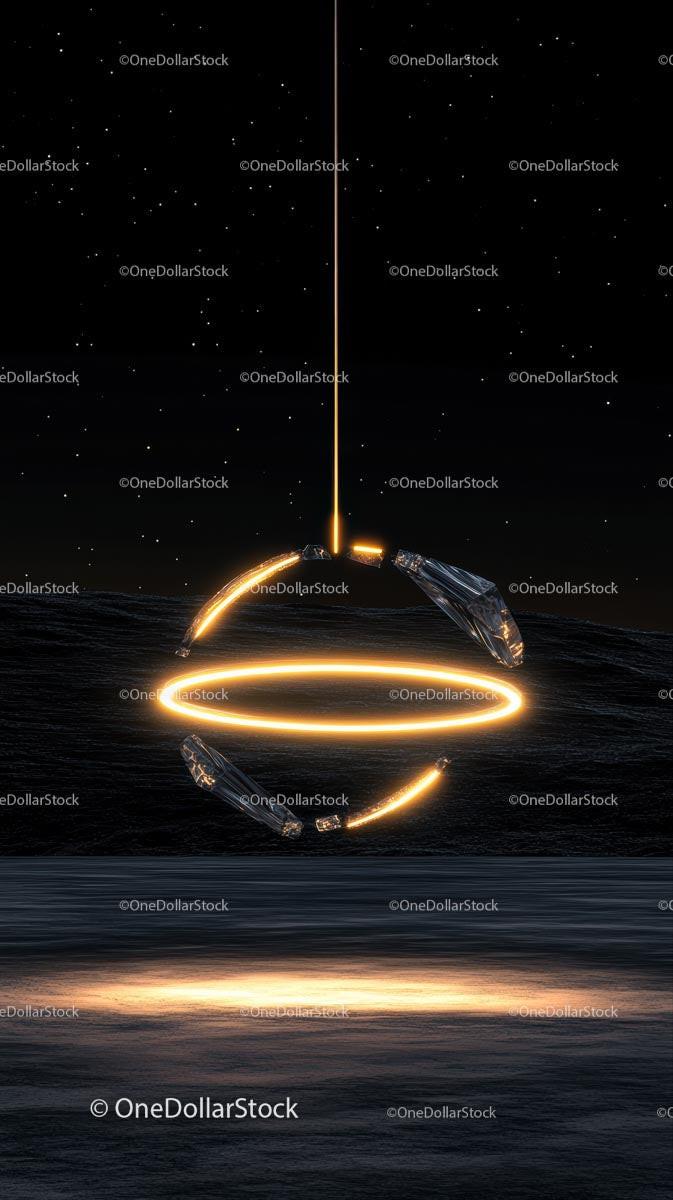 Futuristic Spacecraft Orbiting a Glowing Ring in Outer Space