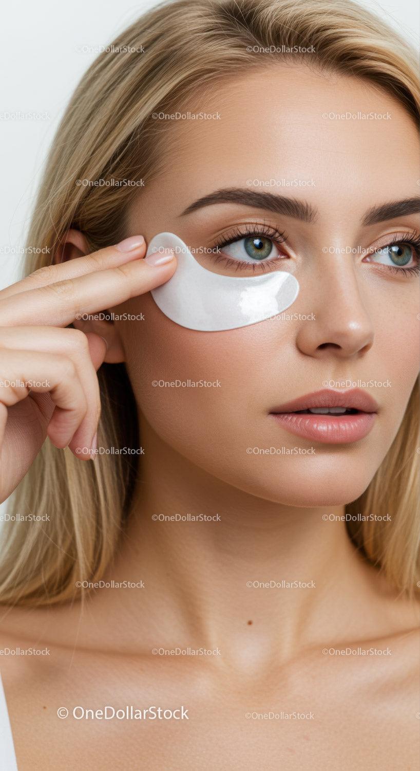 Close-up of Young Woman Applying Eye Mask for Skincare