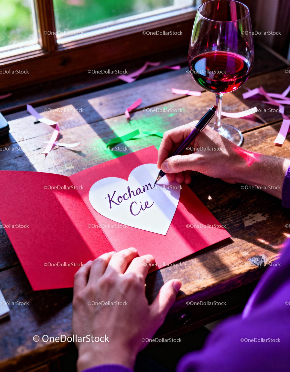 Writing a heartfelt love note by the window with wine