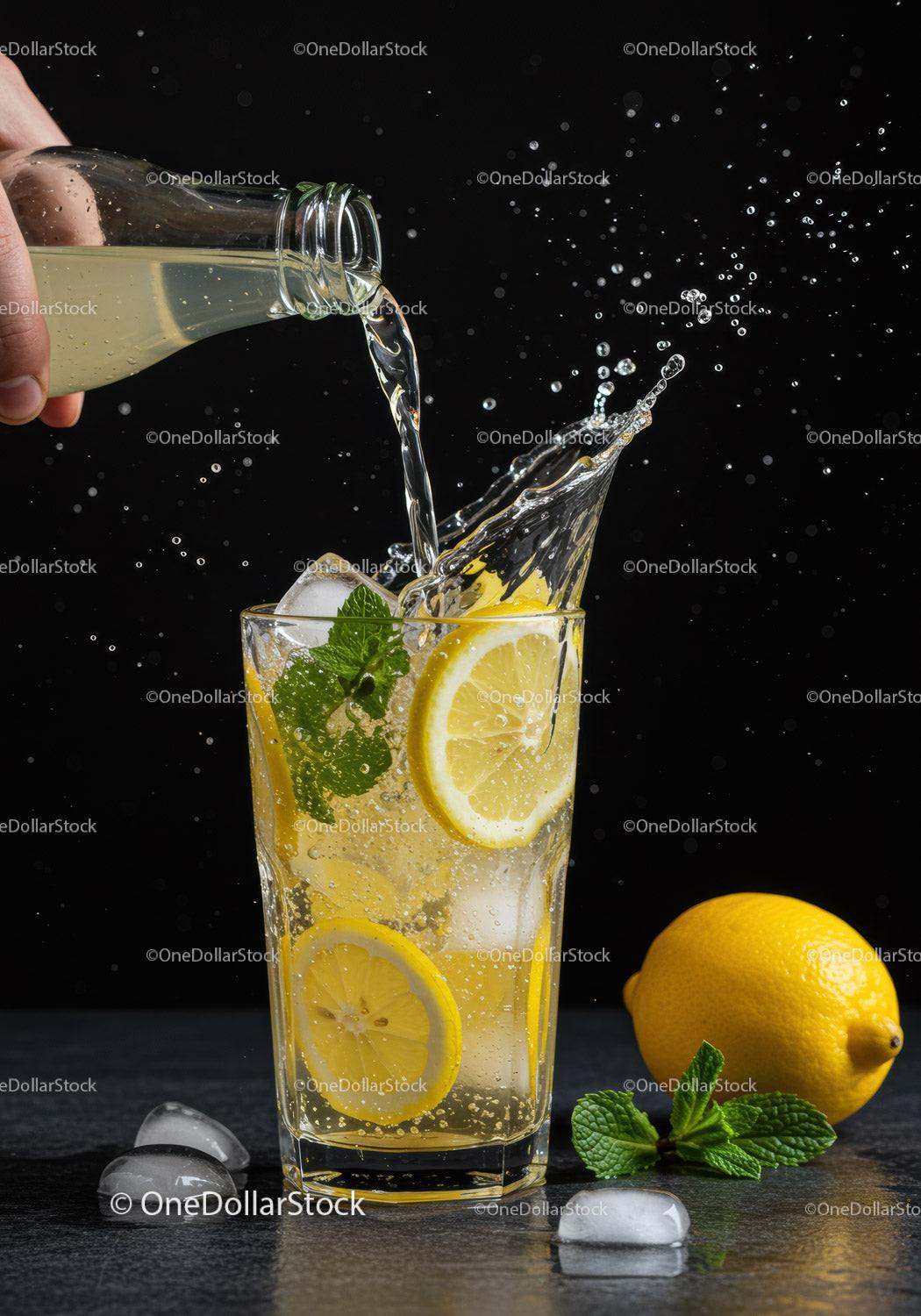 Refreshing Lemonade with Mint and Ice Splashing