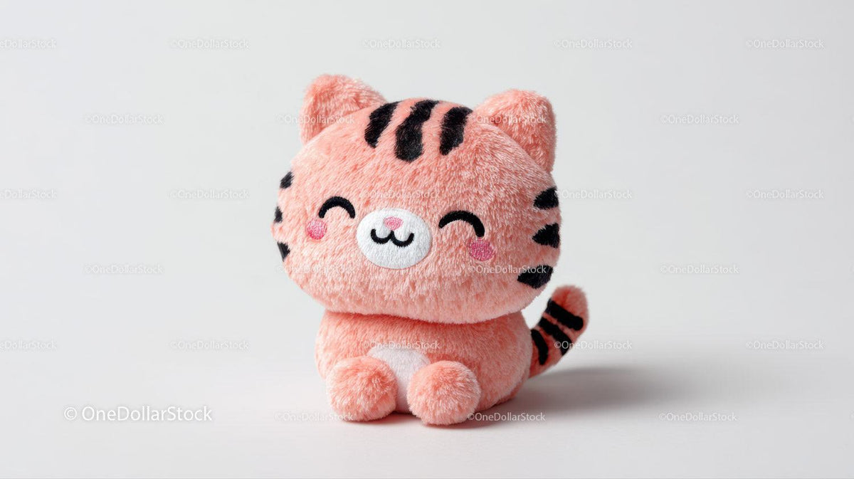 Cute Plush Cat Toy with Large Black Eyes and Pink Nose Stock Photo Bundle preview 29