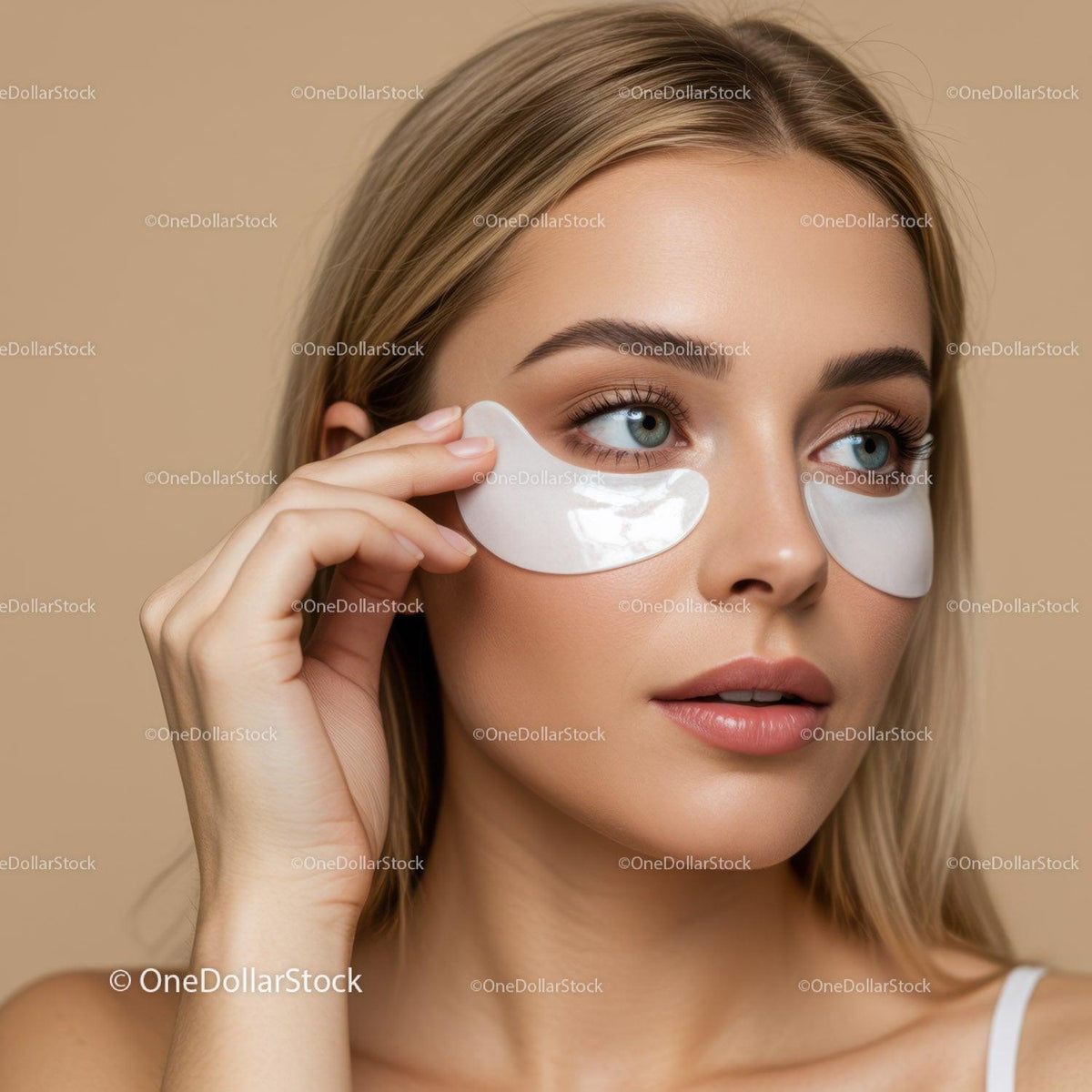 Close-up of Woman Applying Eye Patches for Skincare Beauty