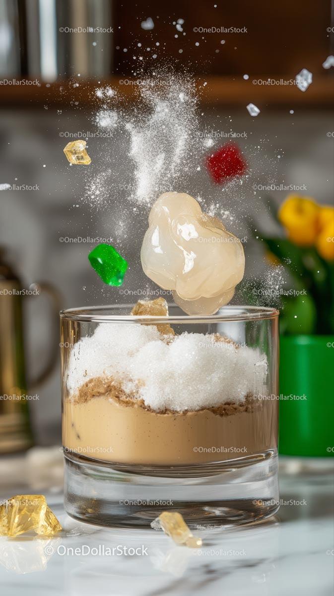 Candy and Sugar Explosion in a Dessert Glass for Food Photography