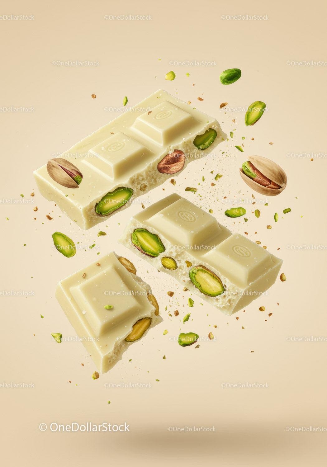 White Chocolate Bar with Crunchy Pistachios Pieces