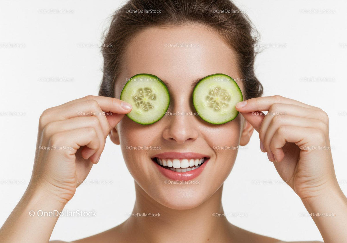 Woman with Cucumber Slices on Eyes for Natural Skincare and Relaxation
