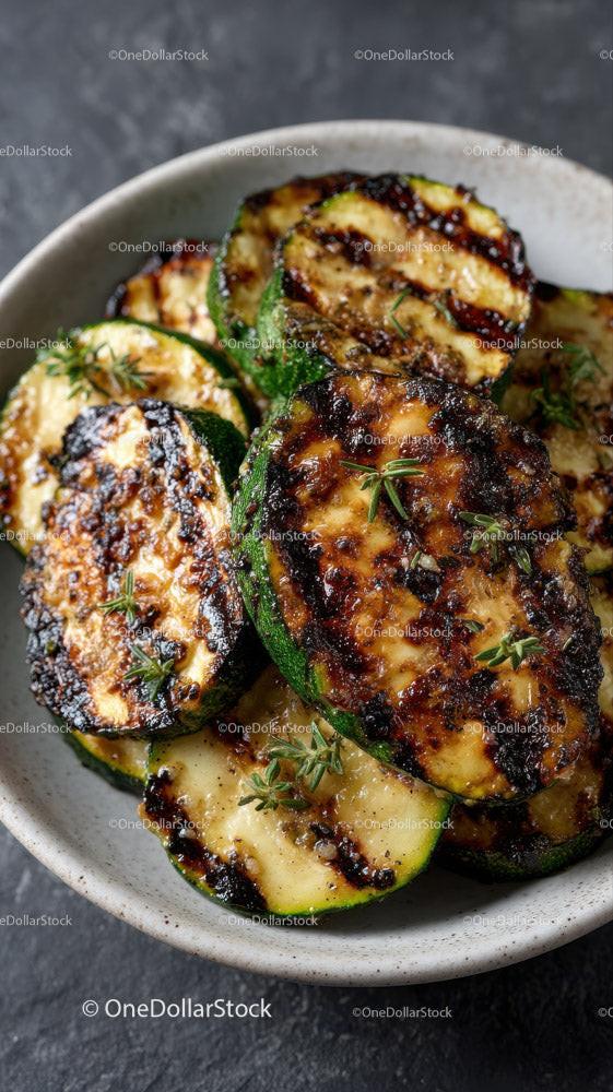 Grilled Zucchini Slices on Black Slate Plate with Char Marks Stock Photo Bundle preview 17