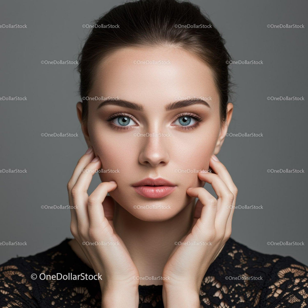 Close-Up Portrait of a Young Woman with Blue Eyes and Flawless Skin