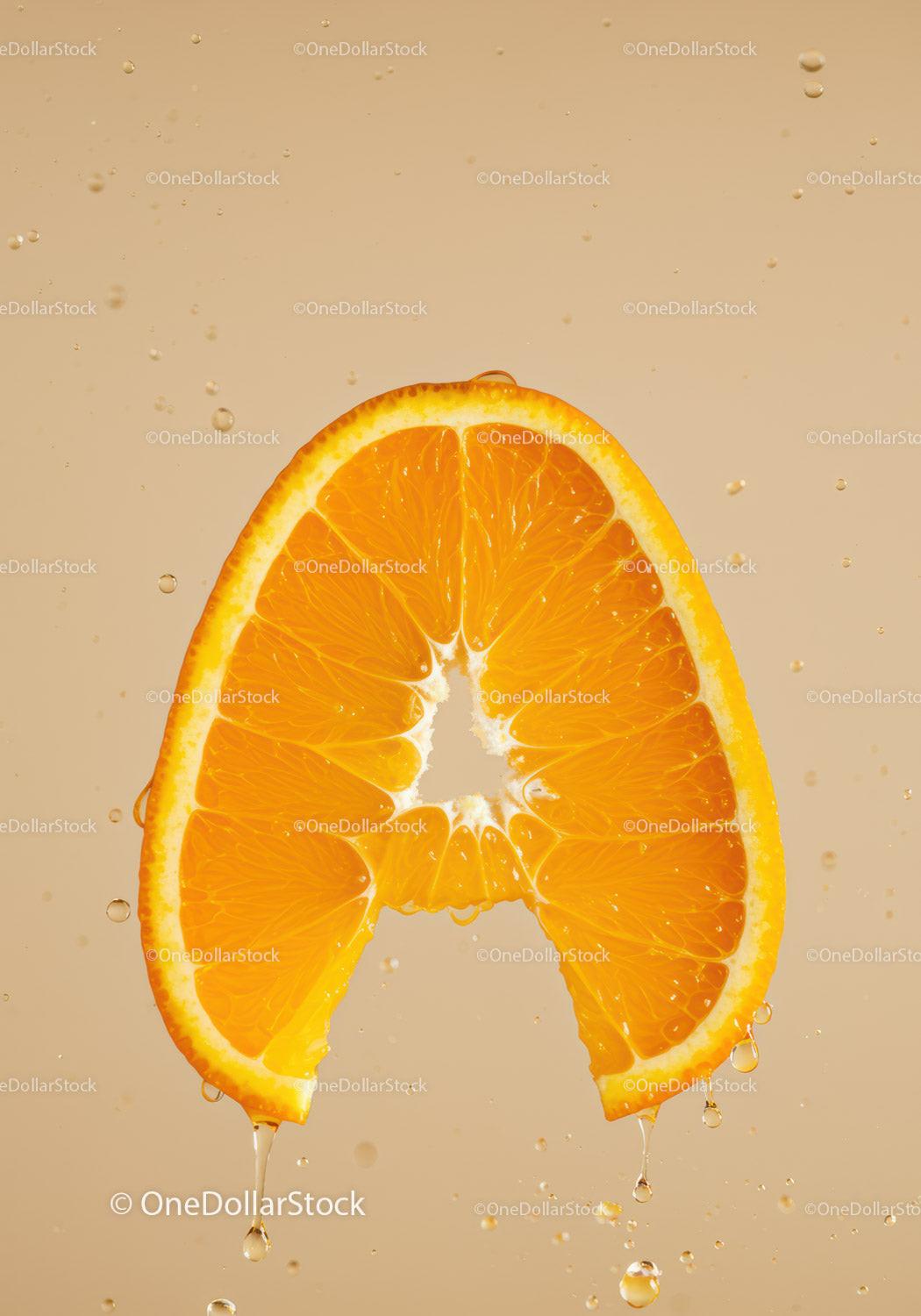 Fresh Orange Slice with Dripping Juice Close Up