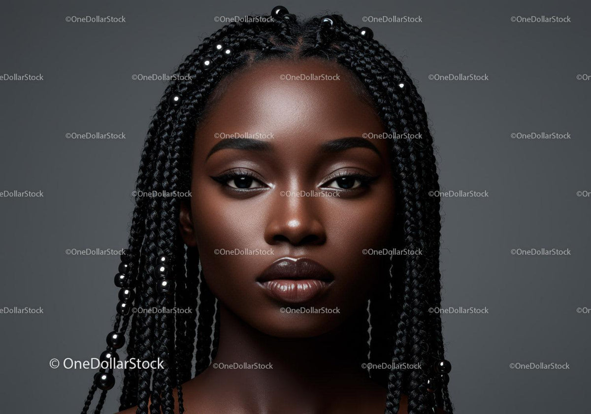 Elegant Portrait of African Woman with Braided Hair and Beads