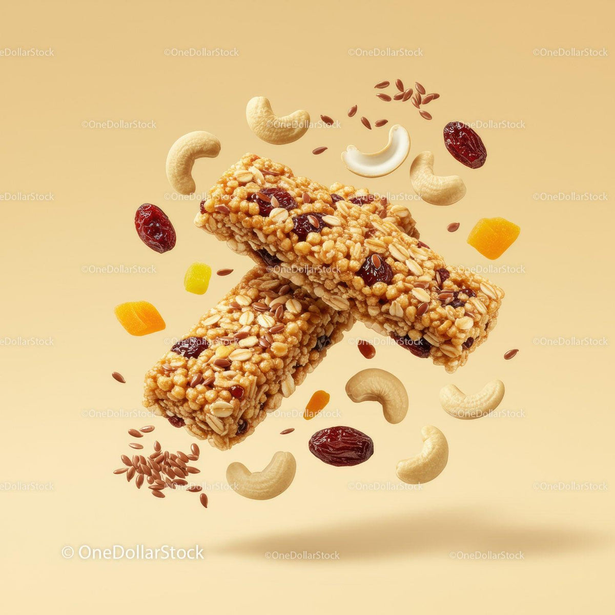 Healthy granola bars with nuts and dried fruits closeup