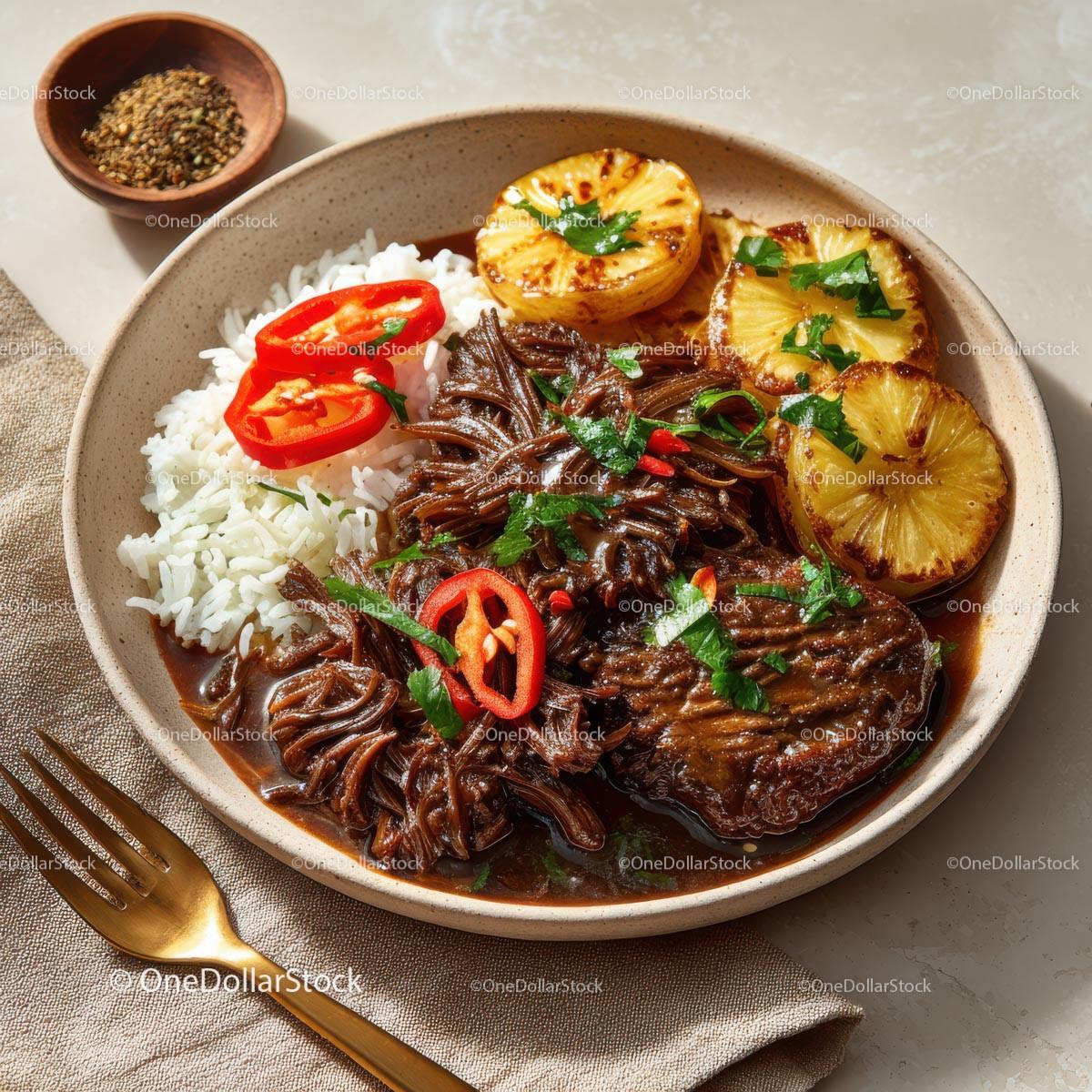Savory Asian Dish with Rice, Vegetables, and Grilled Plantains Stock Photo Bundle preview 6