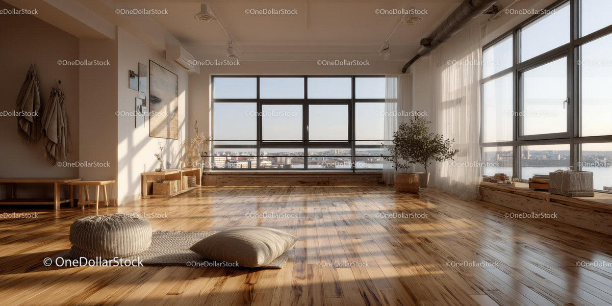 Bright Spacious Modern Room with Large Windows and City View