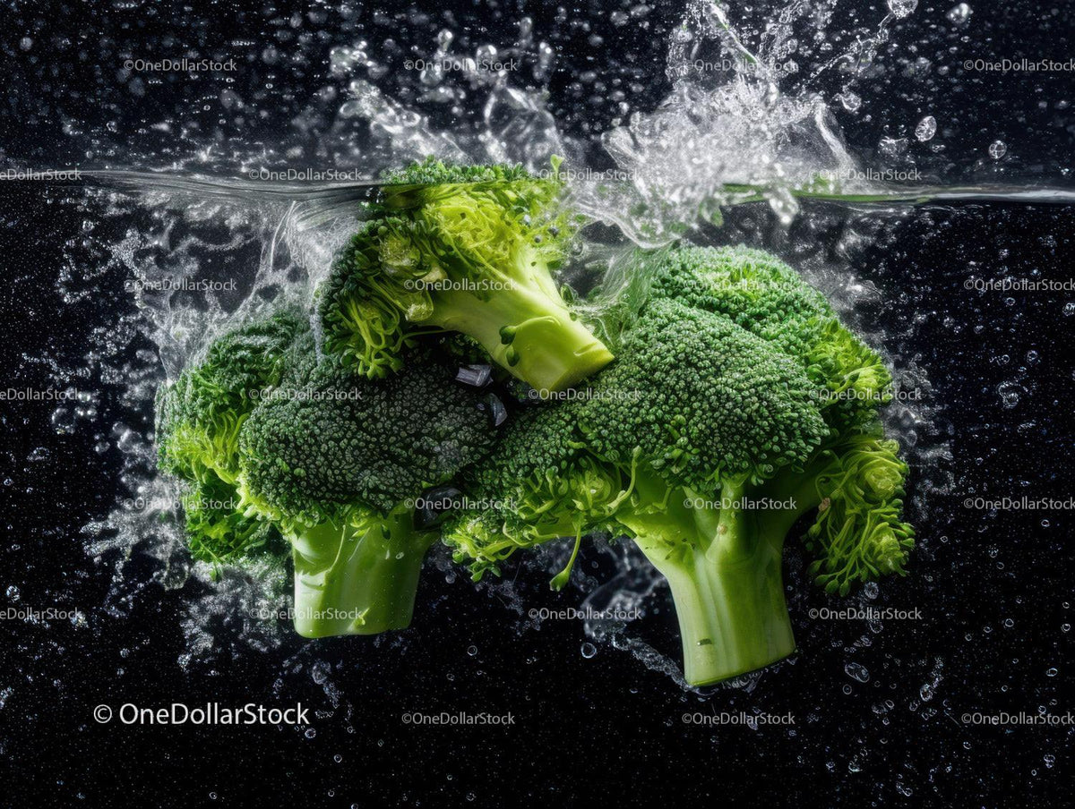 Fresh Green Broccoli Head Underwater Splash for Healthy Food Cooking