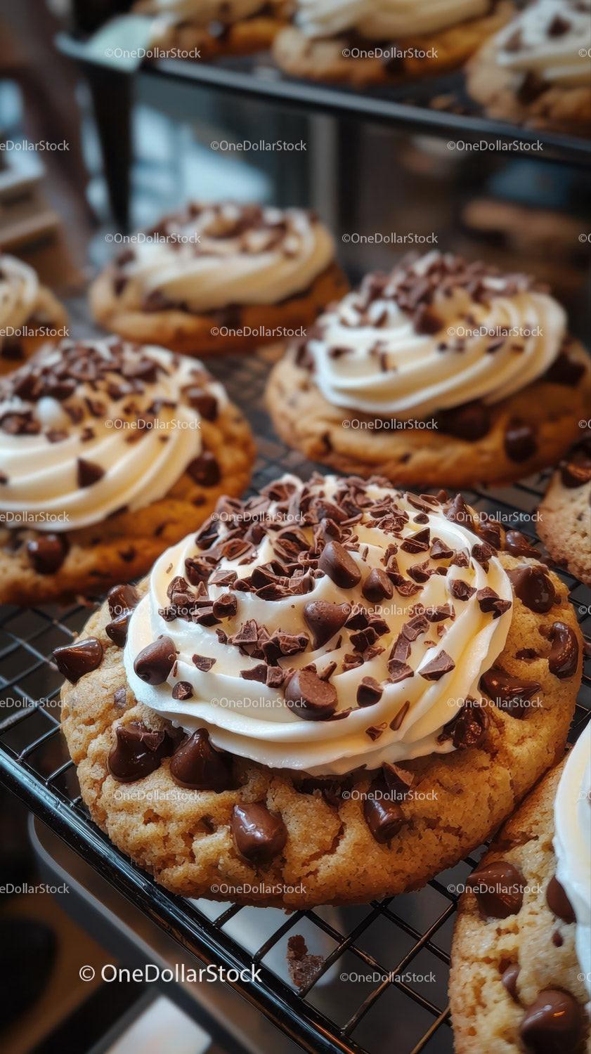 Chocolate Chip Cookie with Whipped Cream and Chocolate Topping Stock Photo Bundle preview 26