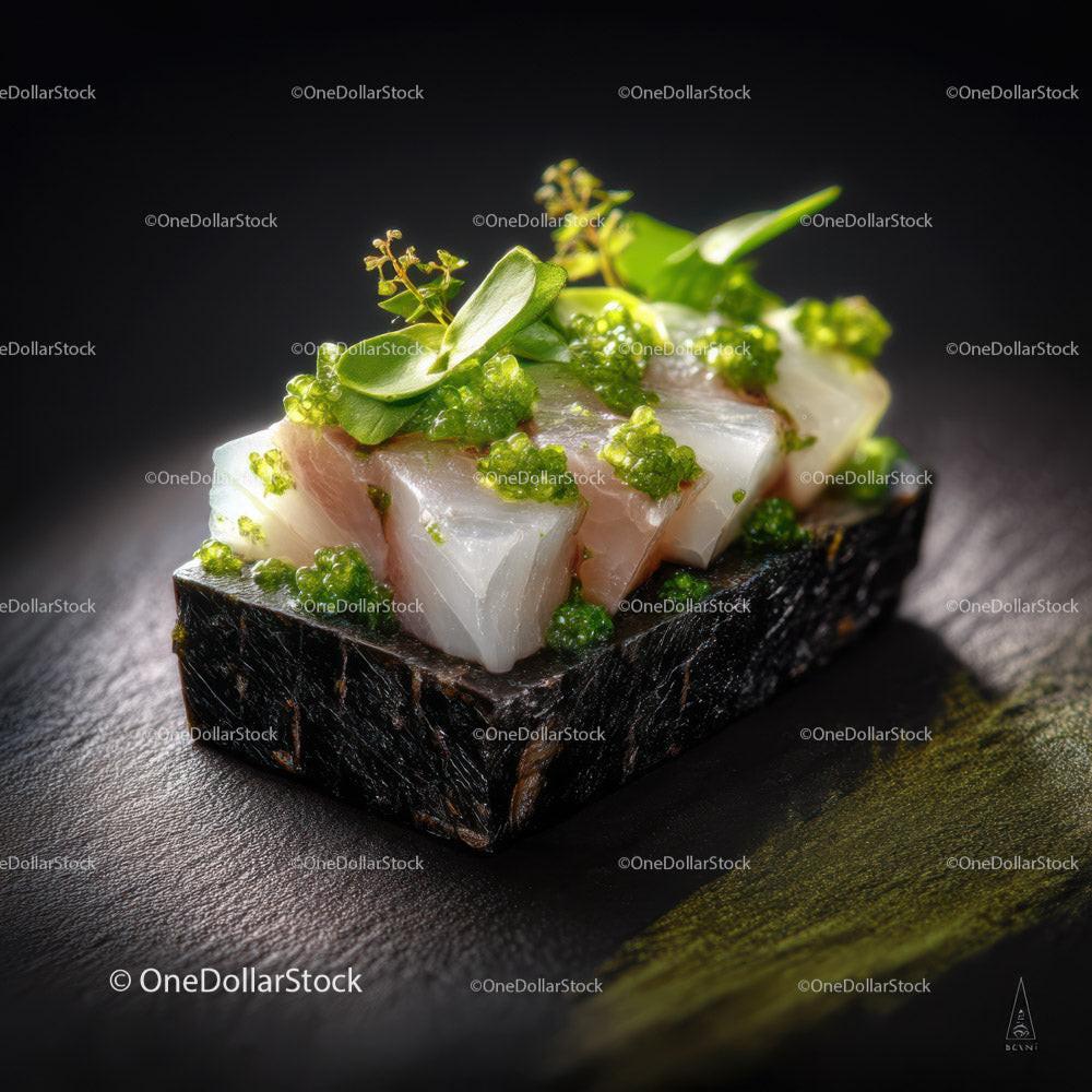 Elegant Sashimi Platter with Fresh Fish and Edible Flowers Stock Photo Bundle preview 11