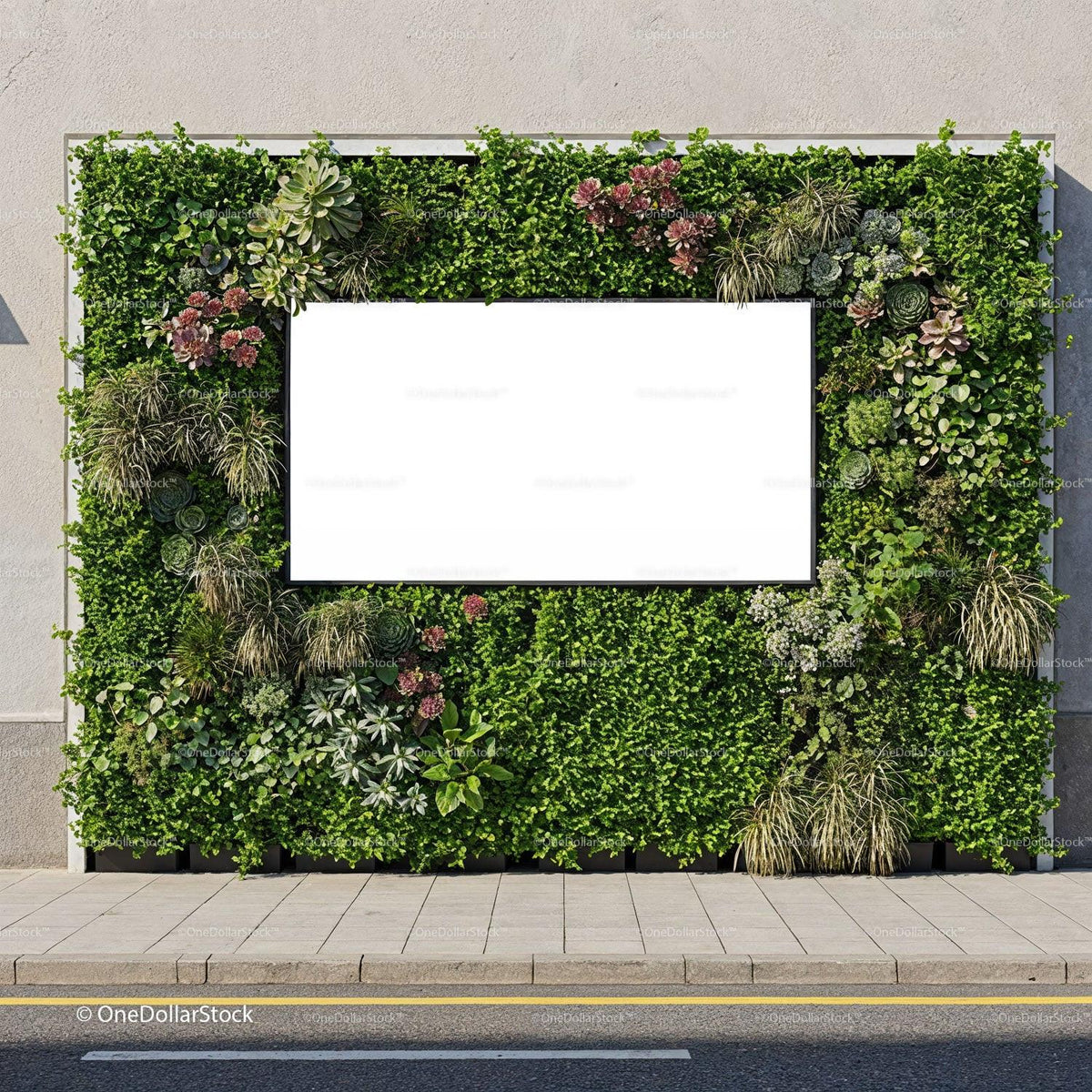 Urban vertical garden with blank advertising board JPG Mockup Image preview