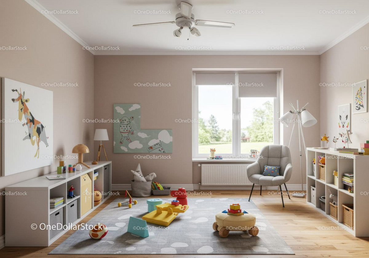 Bright Children's Room with Toys and Comfortable Seating