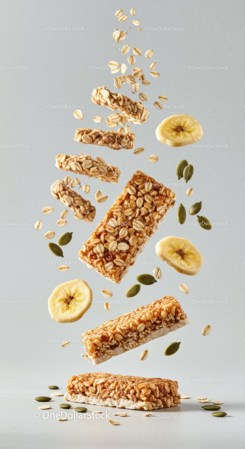 Healthy oat granola bars with banana and seeds