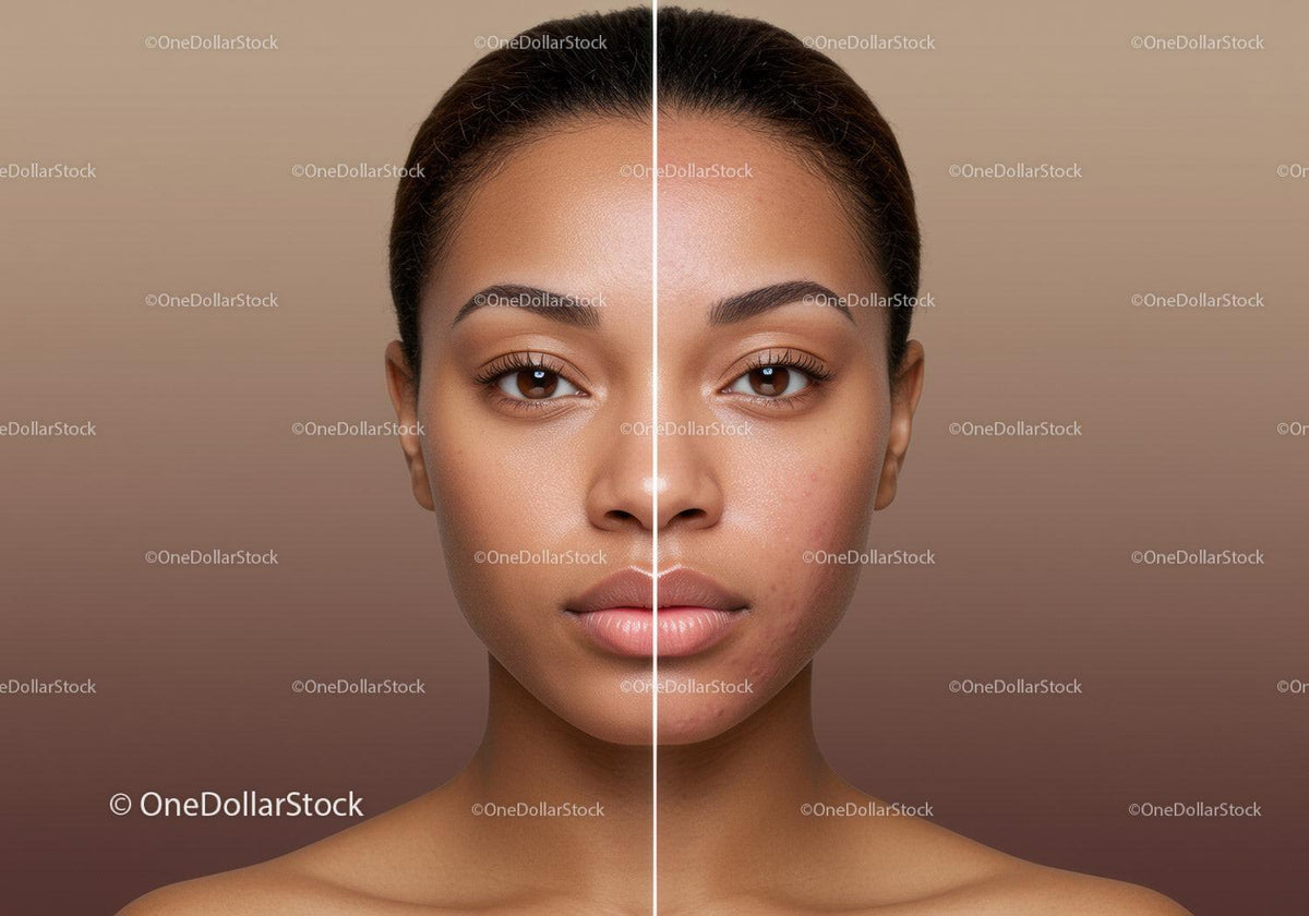 Portrait of a Woman with Clear Skin Showing Before and After Acne Treatment