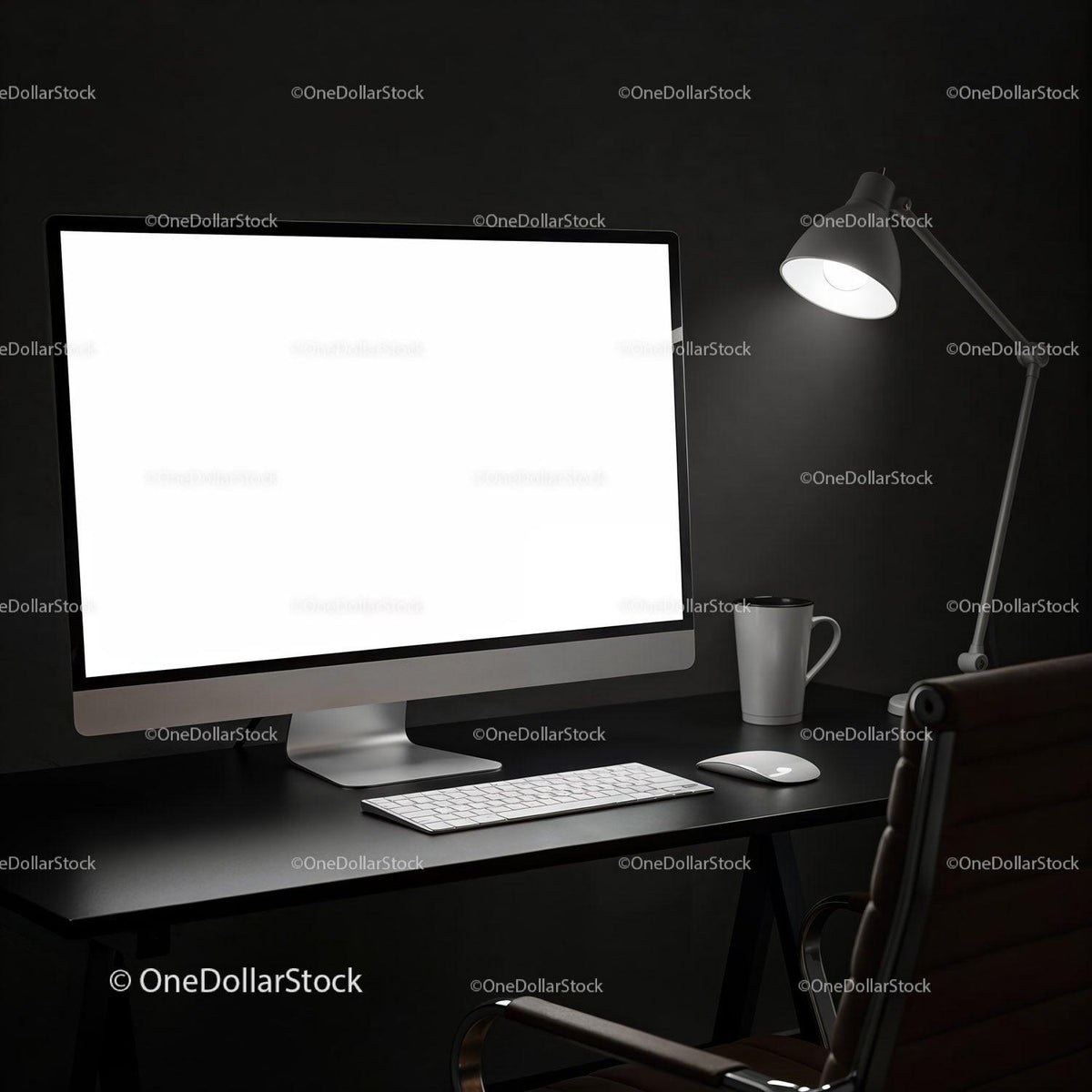 Minimalist workspace with desktop and desk lamp JPG Mockup Image preview