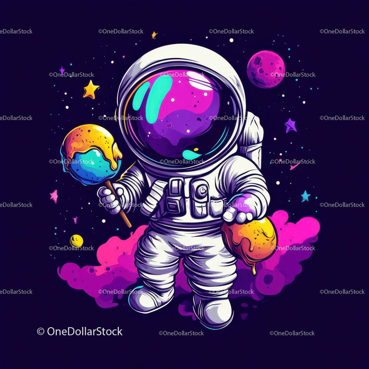 Colorful Astronaut Holding Ice Cream in Space with Galaxy Reflection Stock Photo Bundle preview 26