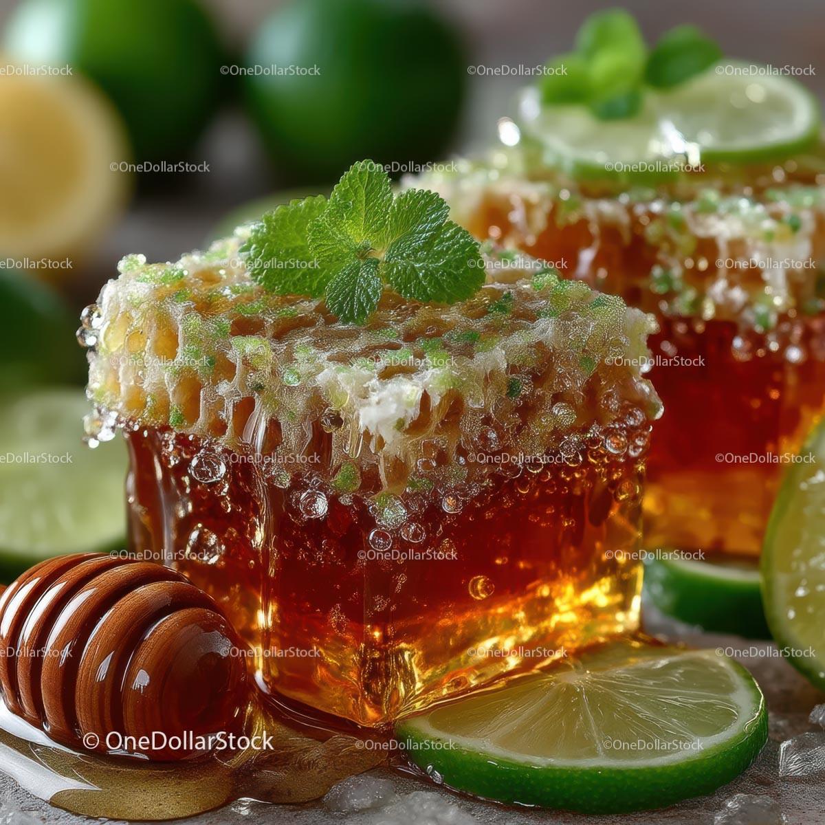 Delicious Honeycomb with Fresh Lime and Mint Leaves Stock Photo Bundle preview 6