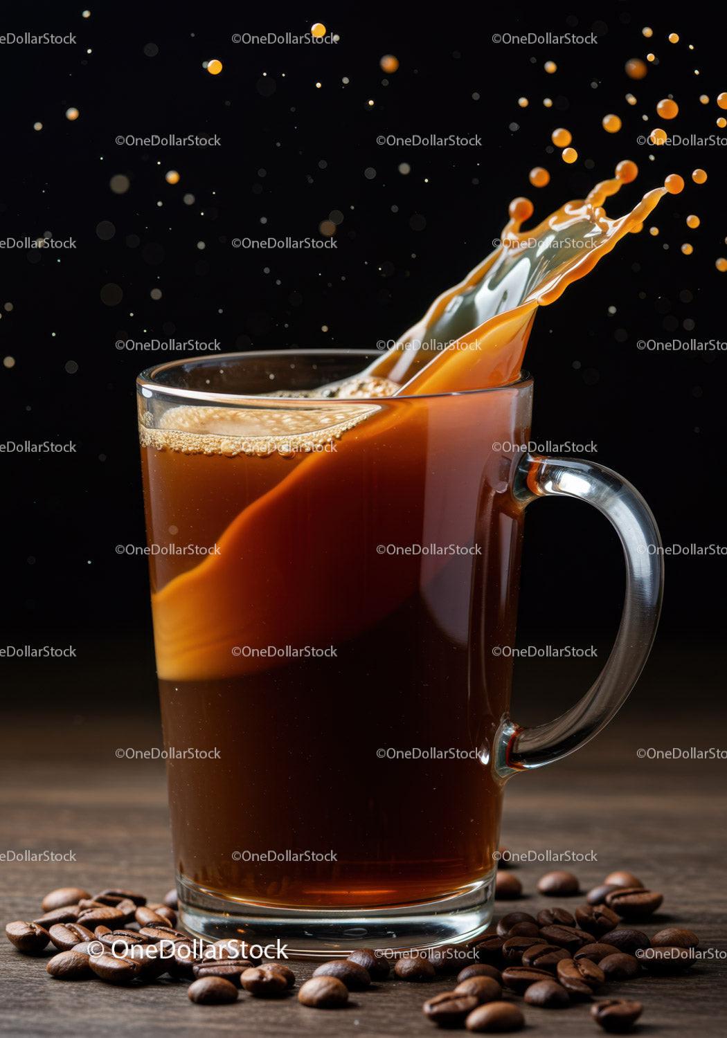 Splash of Cream Mixing into Hot Coffee in Glass Mug
