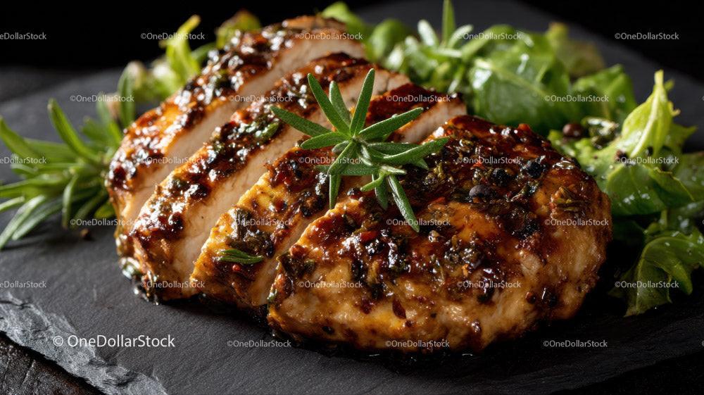 Herb-Garnished Grilled Chicken Breast with Fresh Greens Stock Photo Bundle preview