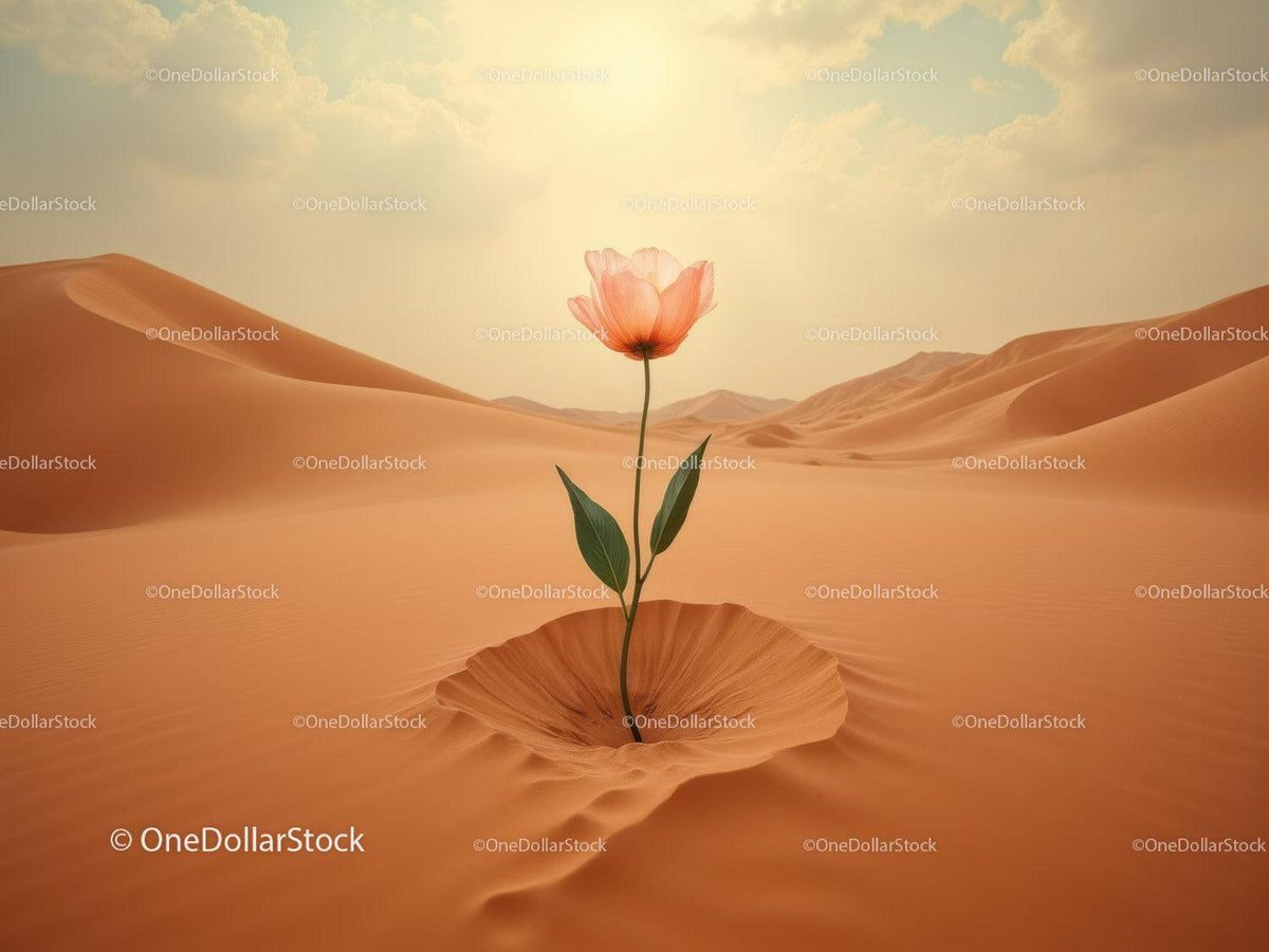 Delicate flower blooming in vast desert sands