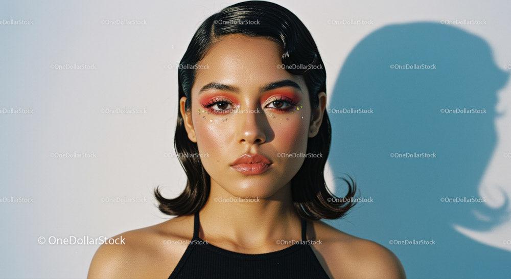 Stunning Portrait of a Young Woman with Vibrant Makeup Stock Photo Bundle preview 6
