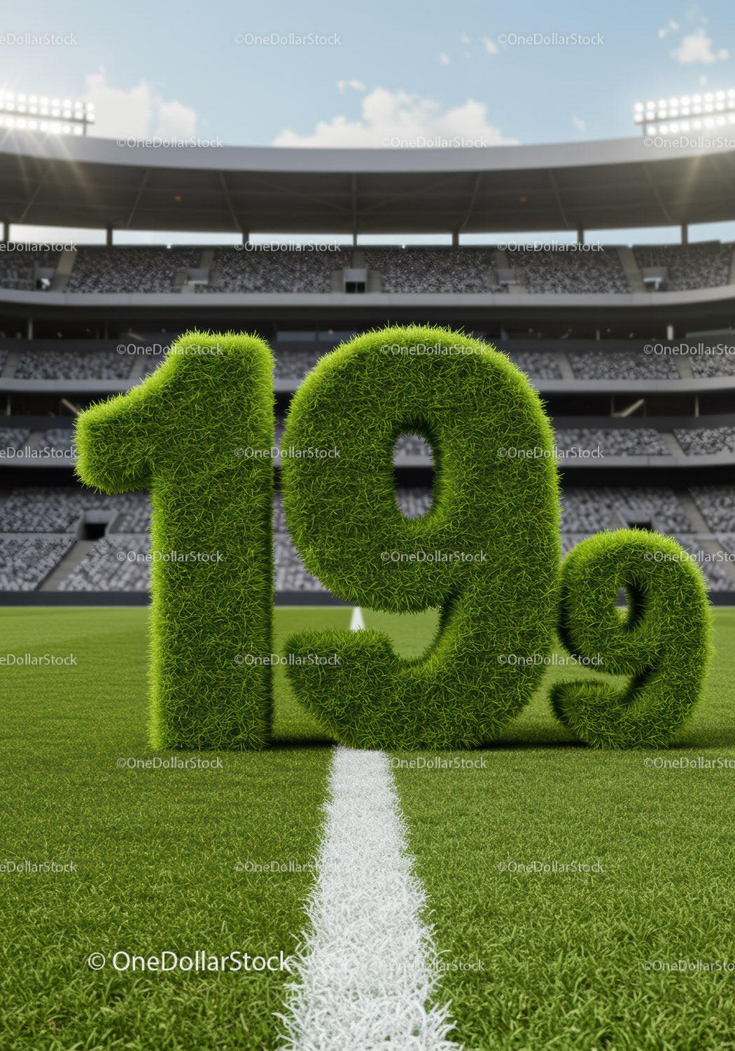 Grass Covered 19 Percent Sign on Football Field Line
