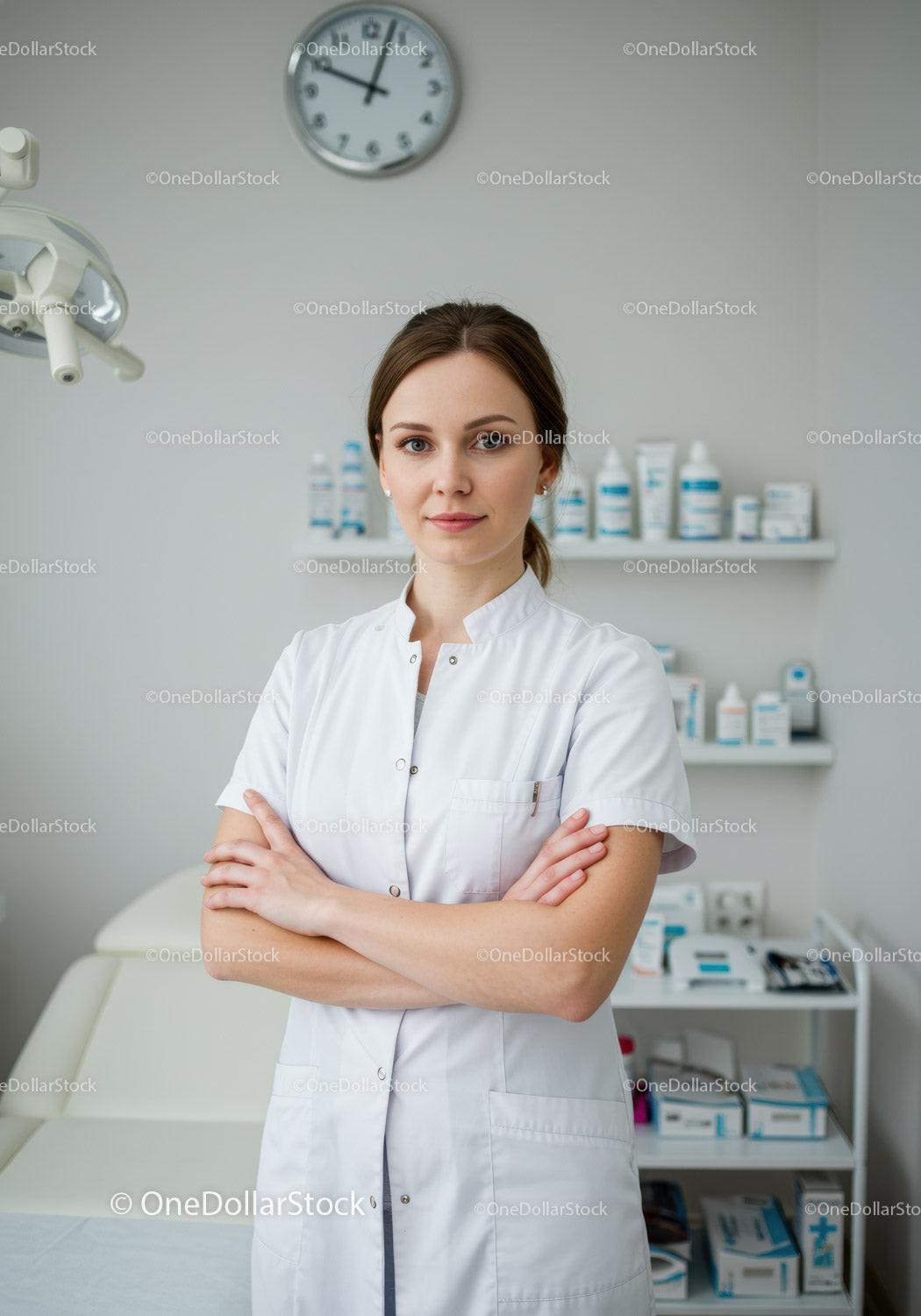 Female Healthcare Professional Standing in Modern Medical Clinic