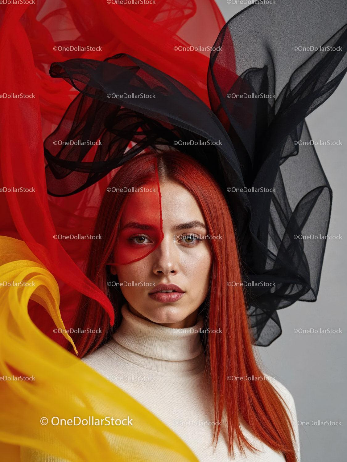 Striking Woman with Artistic Blue Face Paint and Red Lipstick Stock Photo Bundle preview 10