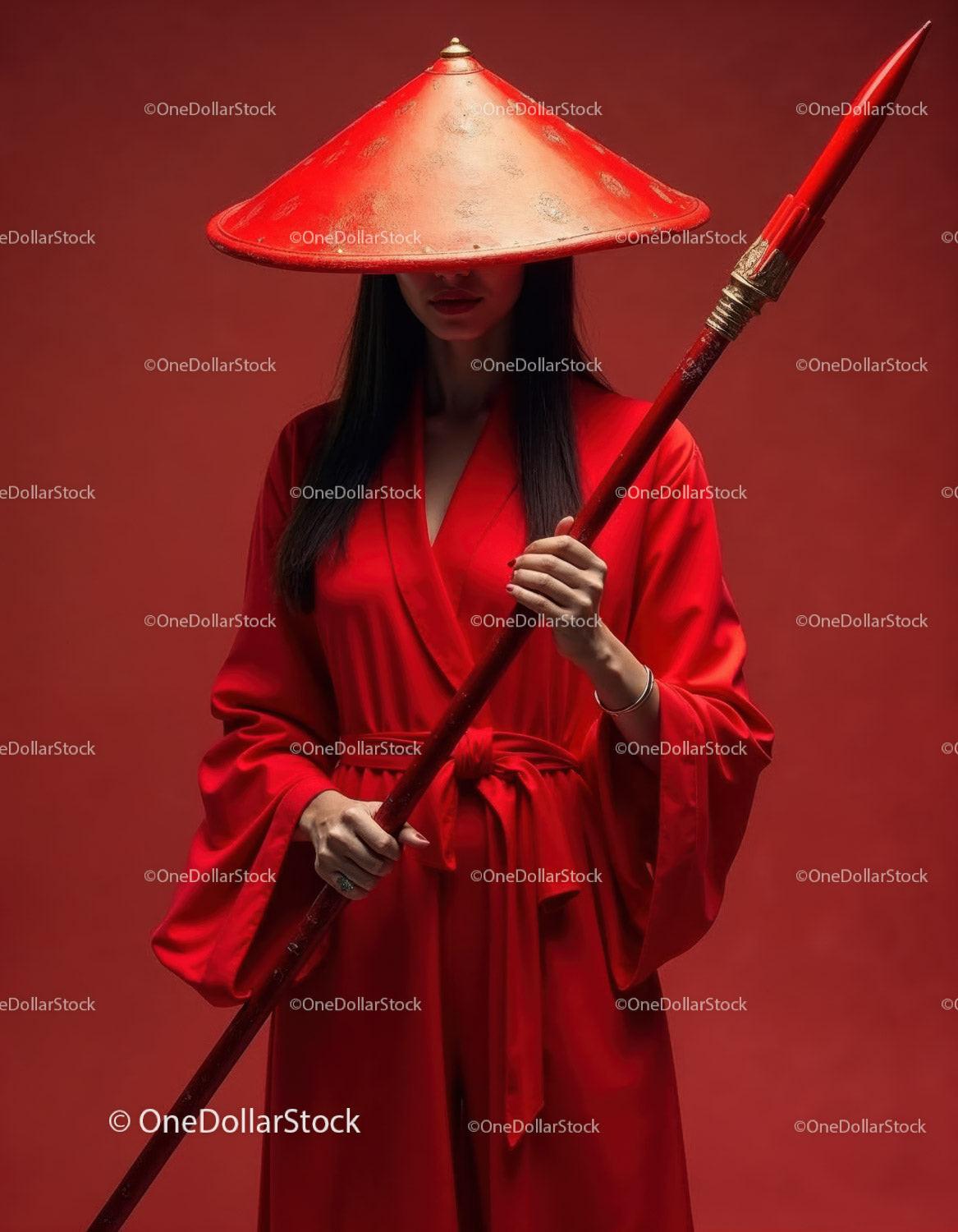 Elegant Woman in Red Dress with Accessories Against Red Background Stock Photo Bundle preview 26