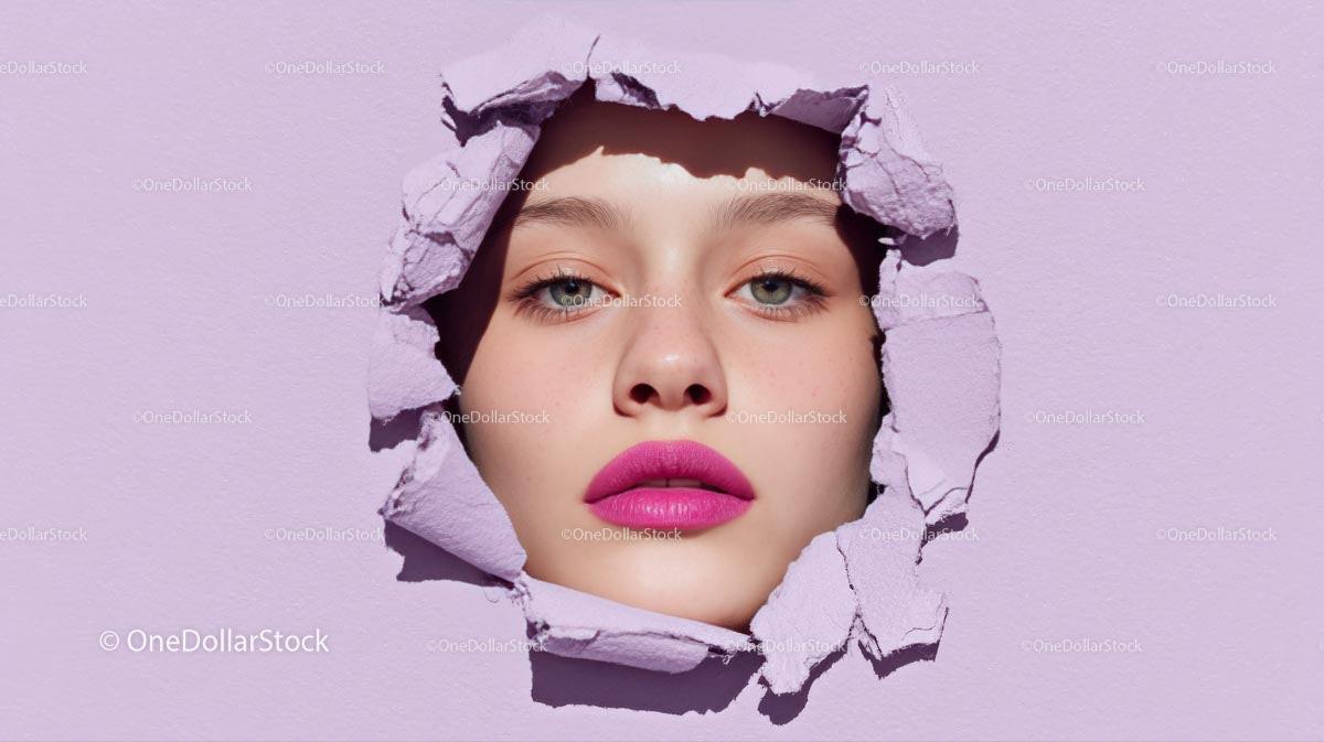 Close-Up Portrait of a Glamorous Model with Pink Lipstick Stock Photo Bundle preview 31