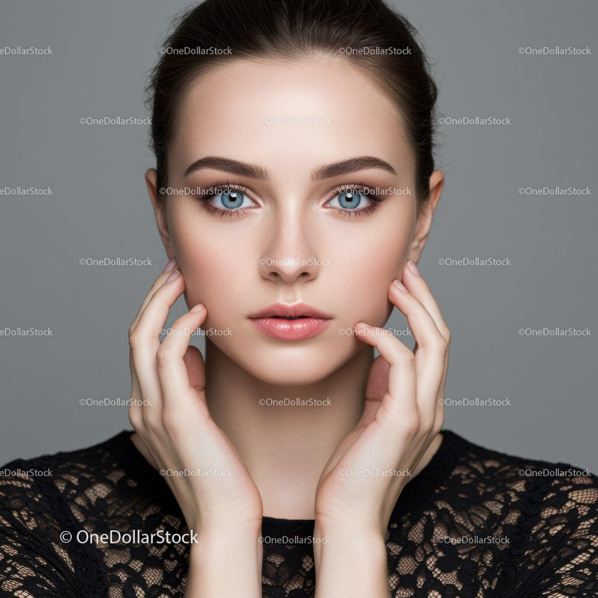 Close-Up Portrait of a Young Woman with Blue Eyes and Elegant Look
