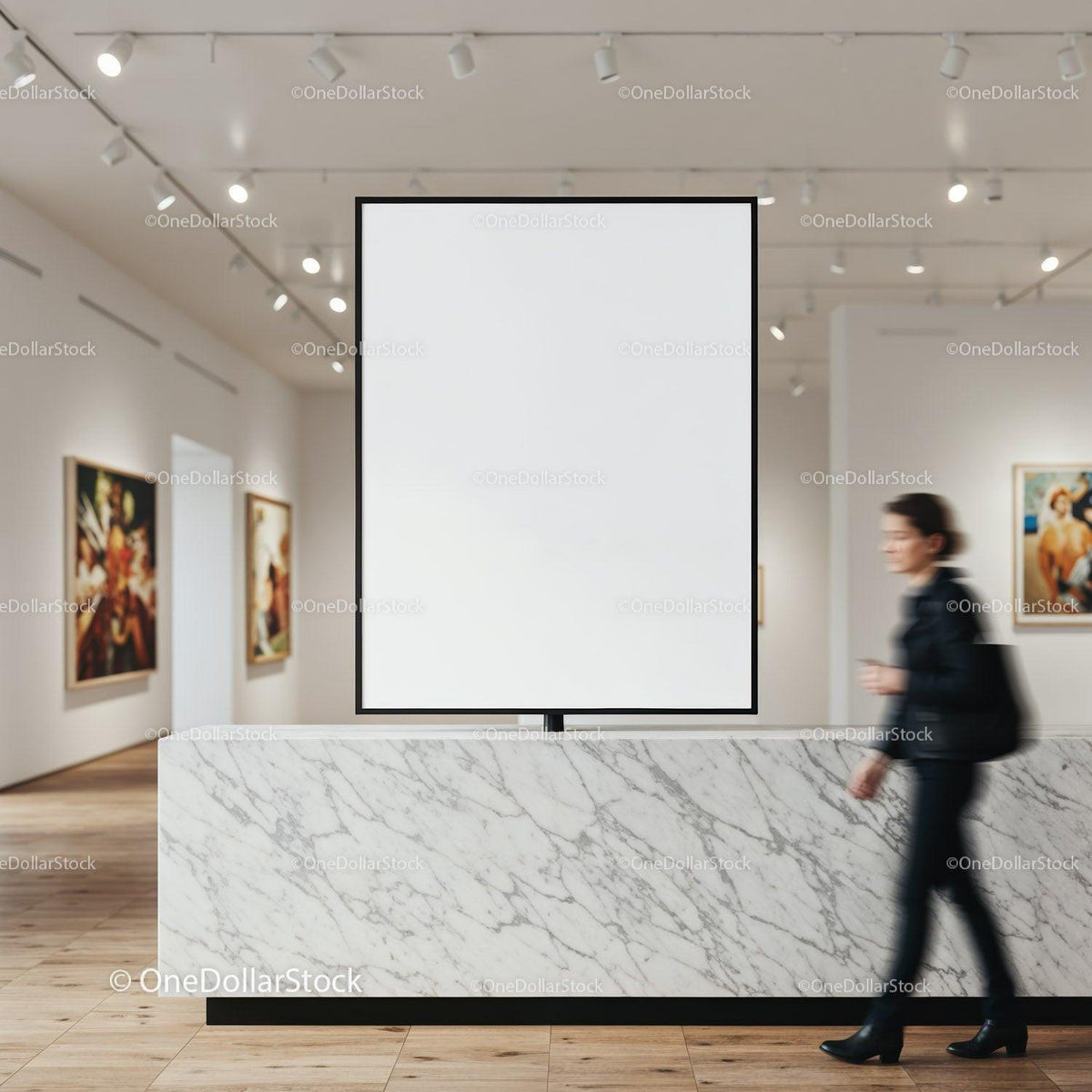Modern Art Gallery Interior with Blank Poster Display JPG Mockup Image preview