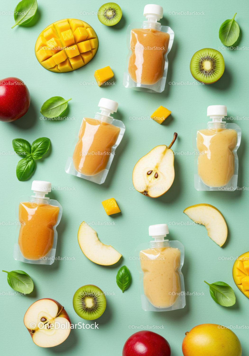 Assorted Fruit Puree Pouches with Fresh Tropical Fruits