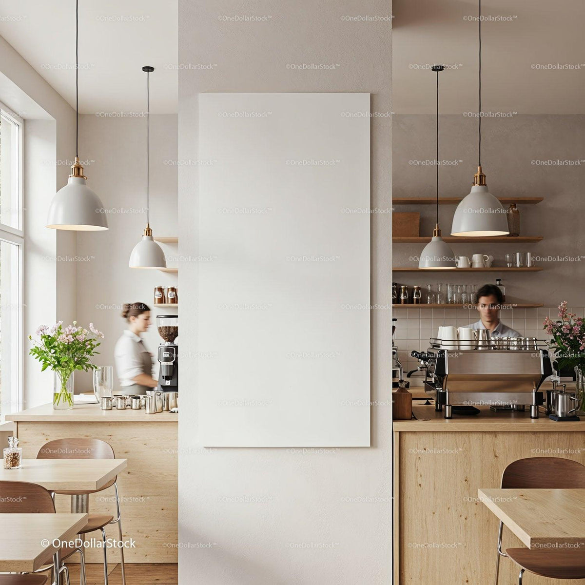 Cozy modern cafe interior with baristas at work JPG Mockup Image preview